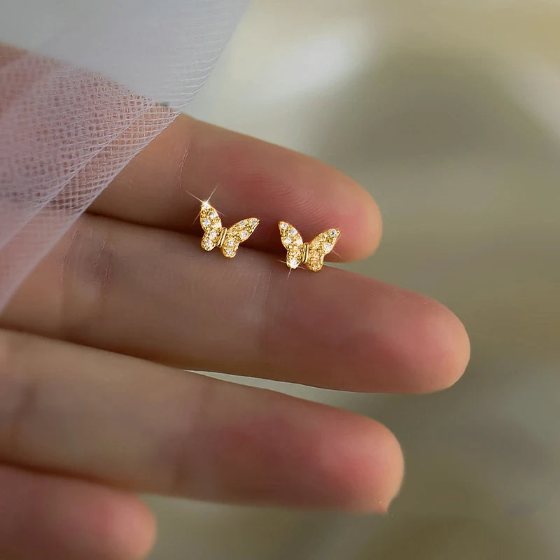 New Fashion Cute Minimal Butterfly Stud Earrings Lovely Tiny Earring Piercing Stud Accessory Simple Golden/White Earring Jewelry