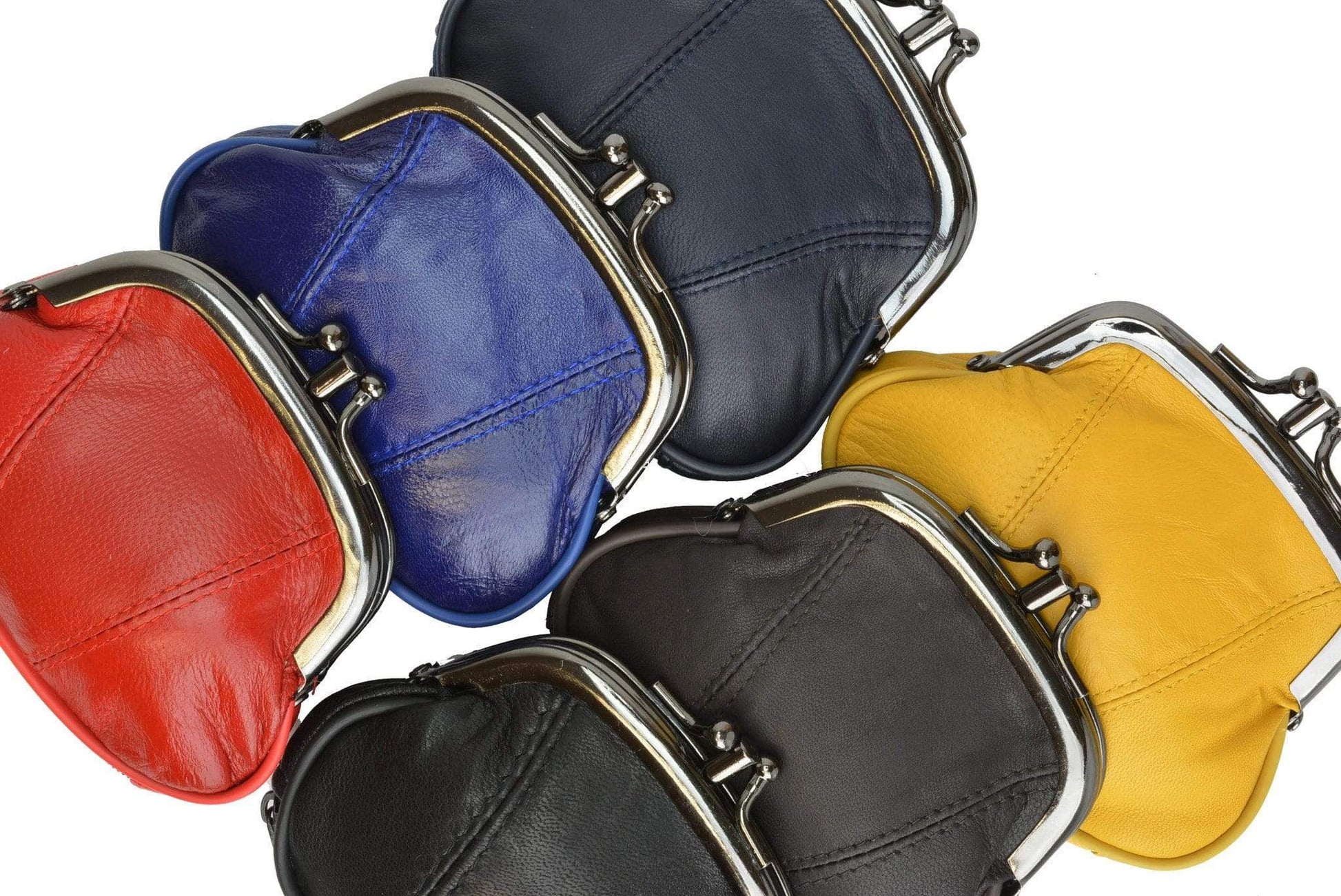 Leather Small Change Purse Double Frame with Zipper Pocket Y022