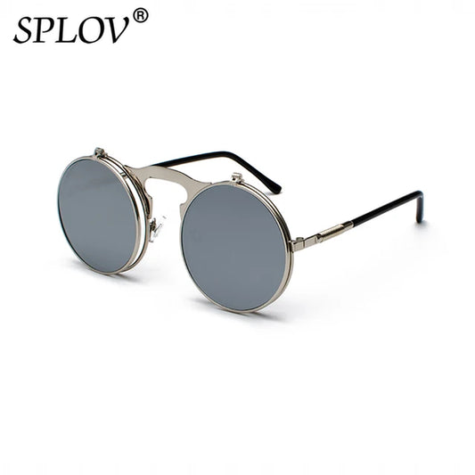 Vintage Steampunk Flip Sunglasses Retro round Metal Frame Sun Glasses for Men Women Brand Designer Circle Glasses Oculos