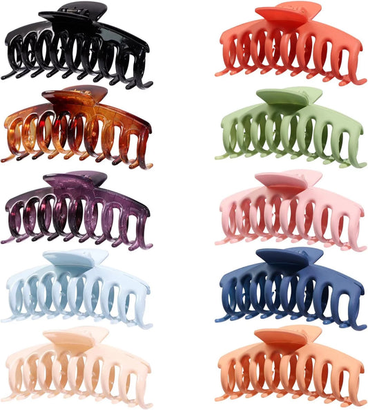 10PCS Hair Claw Clips 4.3" Jumbo Nonslip Clips Large Celluloid Jaw Clamp Tortoise Barrette Strong Hold Hair Accessories for Women Girls Thick/Thin Hair