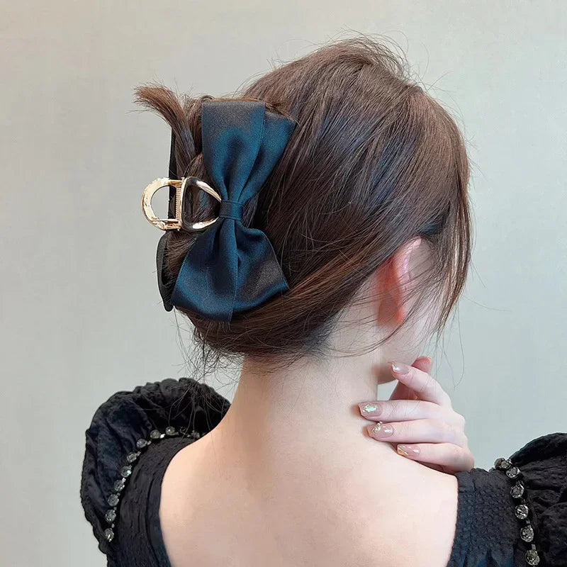 Bow Hair Claws Clip Large Scrub Claw Hair Clips Solid Bowknot Hairpin Barrettes for Ponytail Women Hair Accessories Headbands