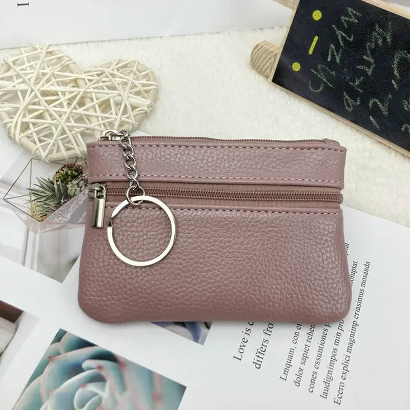 Various Styles Leather Women'S Wallet Purse Two/Three Zippers Coin Purse Coin Wallet Keychain Card Cash Holder Change Purse 2023