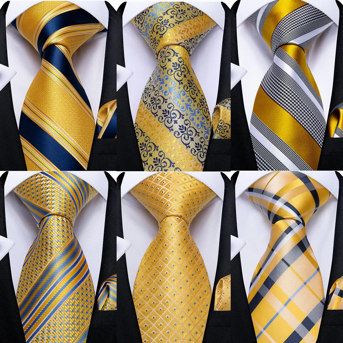 Mens Tie Yellow Striped Silk Wedding Tie for Men Hanky Cufflink Tie Set Fashion Bussiness Party Dropshipping New Design