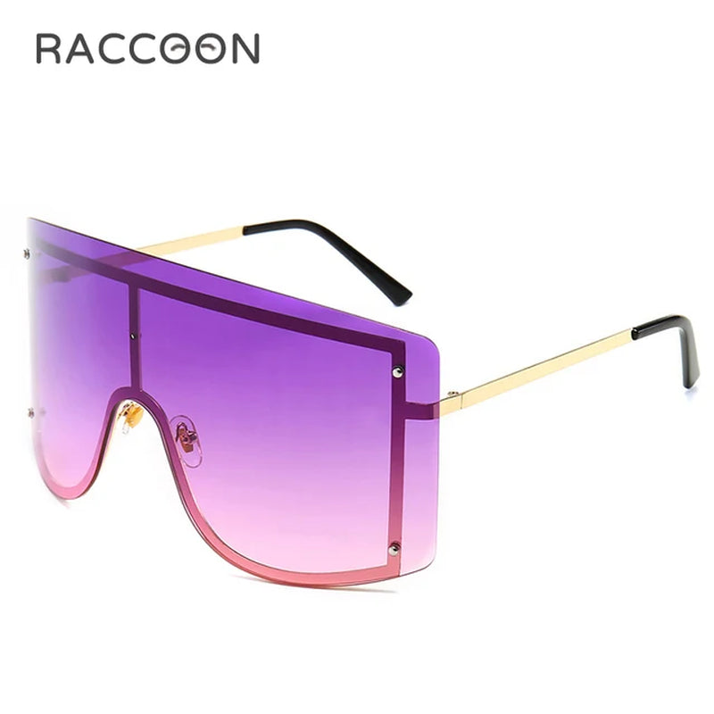 Oversized Women Blue Yellow Gradient Huge Sunglasses Curved Fashion Rimless Metal Shades Personality Massive Female Eyewear Prop