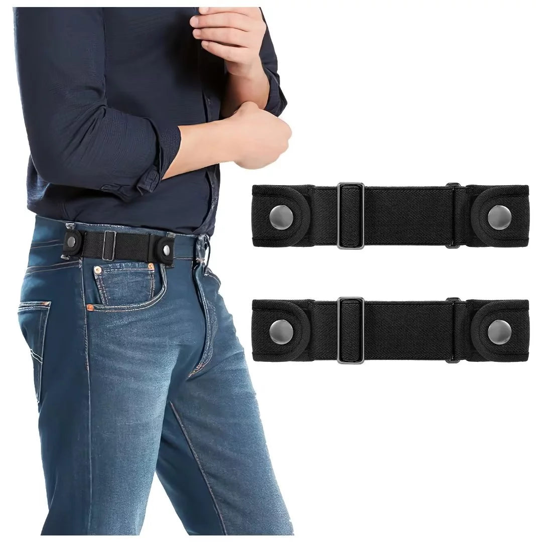 Elastic Belts for Men Women No Buckle Side Belt 2 Pack,Coffee