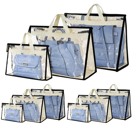 9 Pack Dust Bags for Handbags, Clear Handbag Storage Organizer for Closet with Handle and Zipper