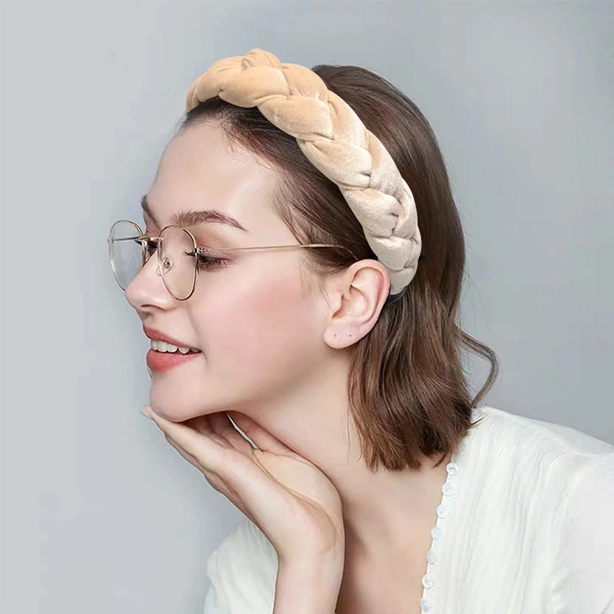 Headbands for Women Velvet Braided Headbands Fashion Hairband Criss Cross Hair Accessories, Beige