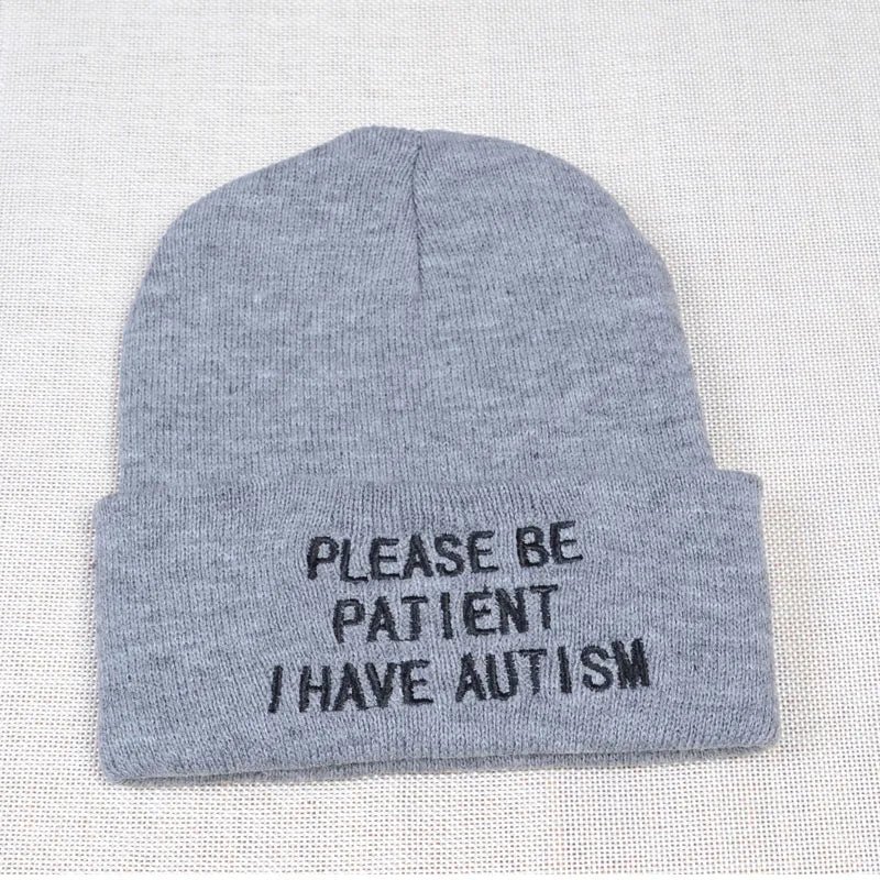 Please Be Patient I Have Autism Letter Embroidery Knitted Hat Men Women Warm Winter Beanie Outdoor Sports Skiing Beanies