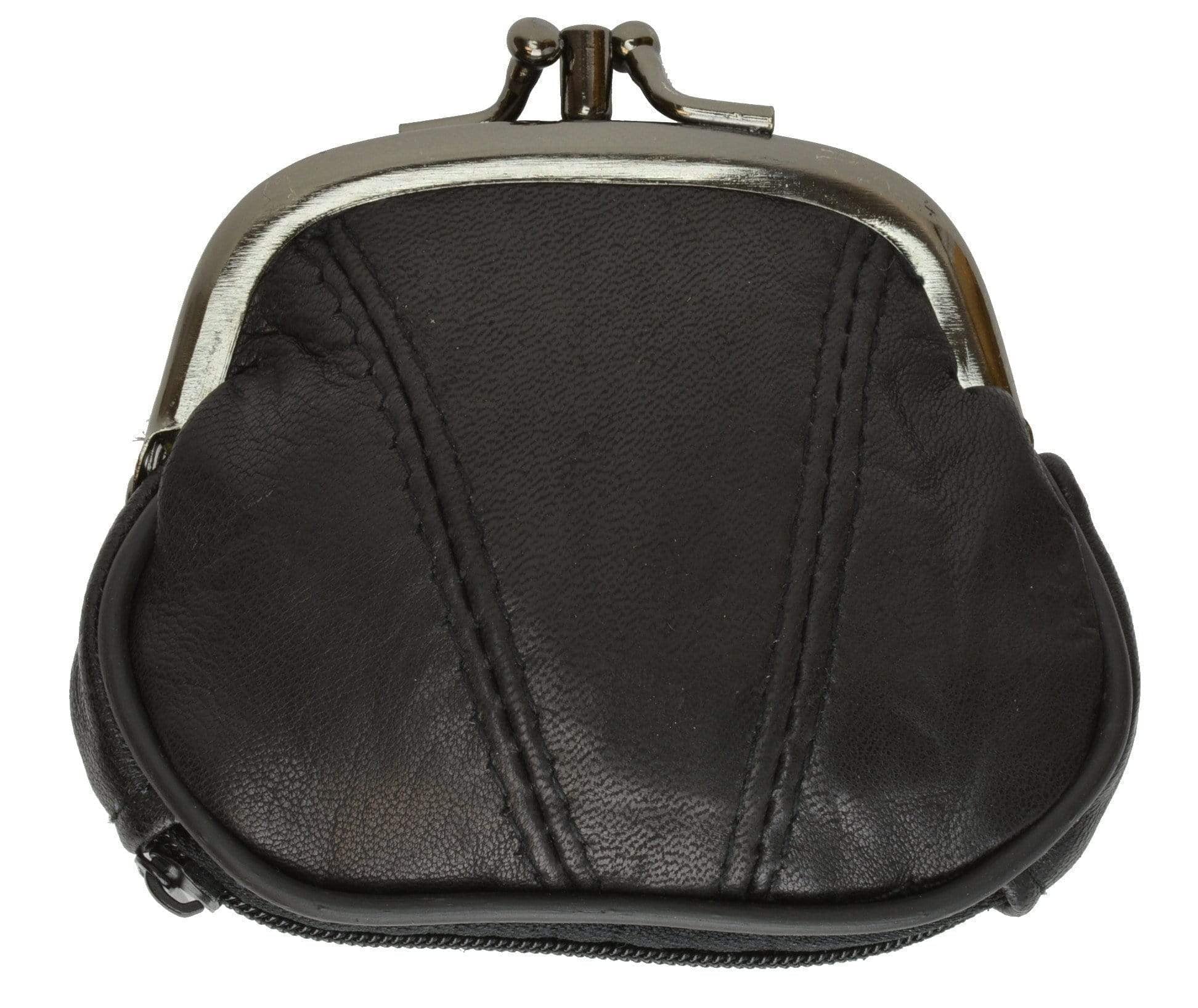 Leather Small Change Purse Double Frame with Zipper Pocket Y022