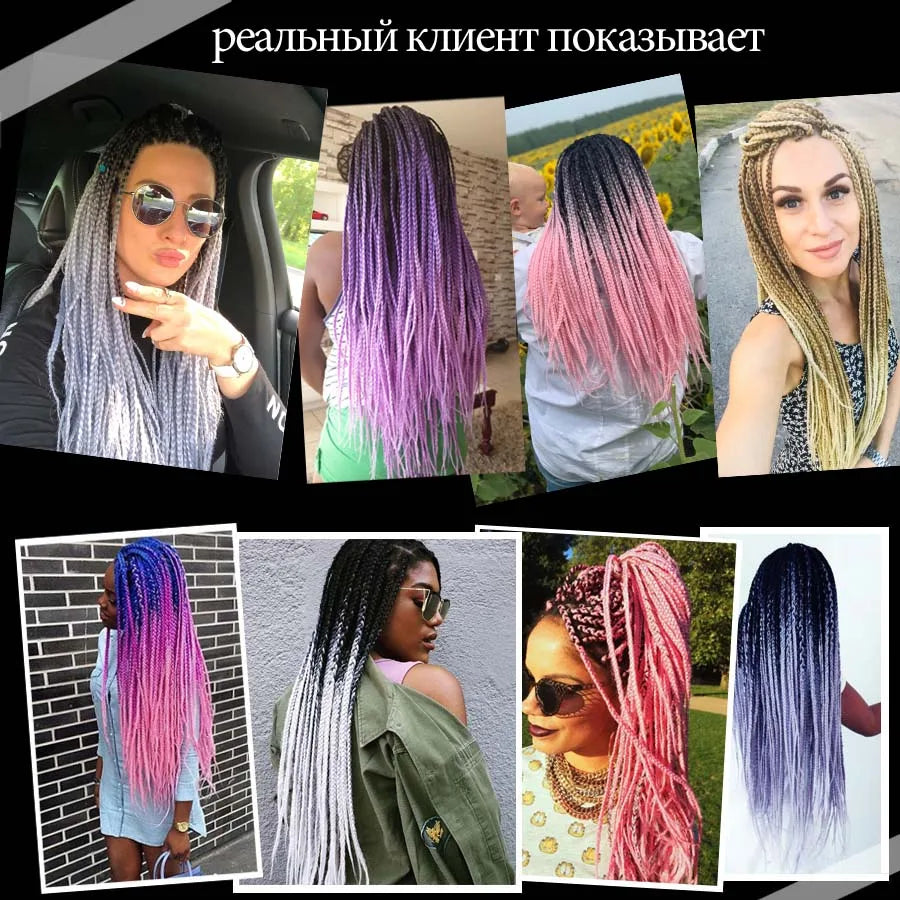 Synthetic Box Braids Crochet Braids Hair Medium 3X Twist 24Inches Pre-Looped Ombre Color Braiding Hair Extensions for Women