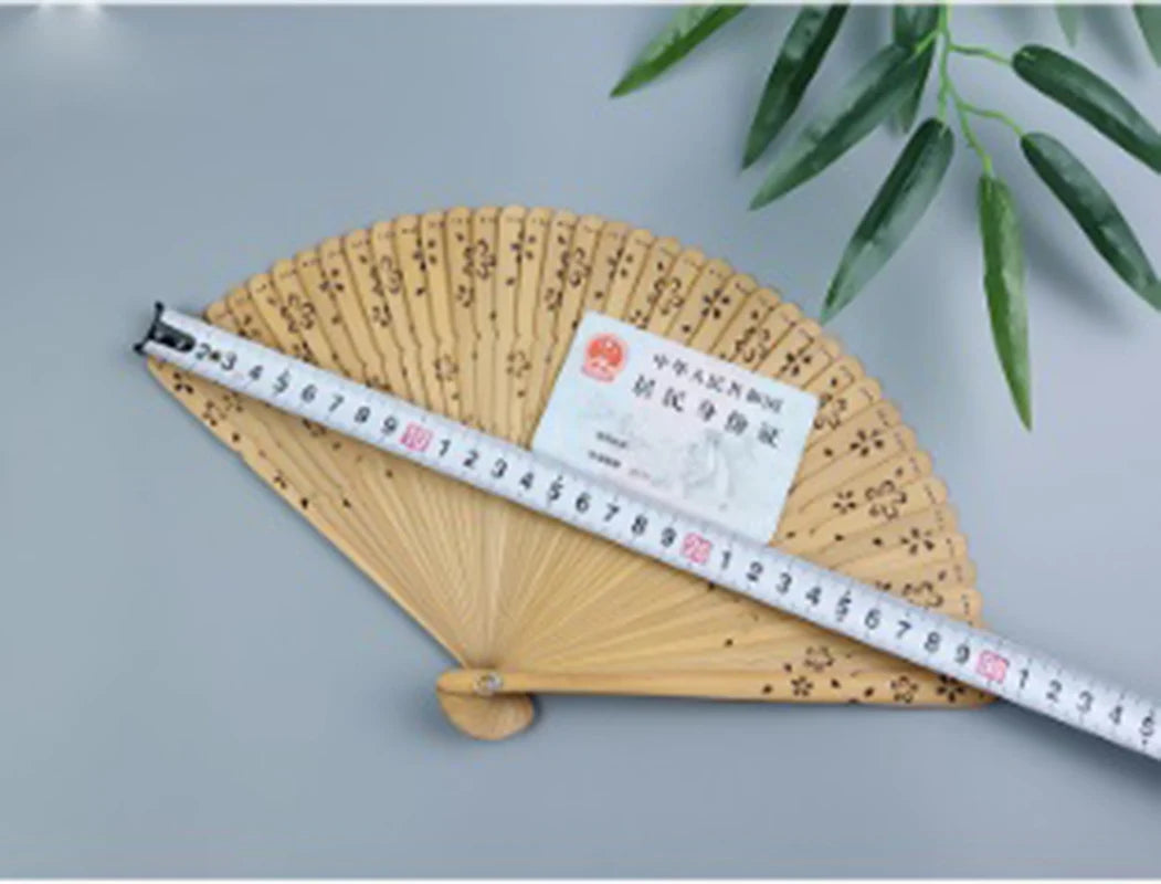 Full Bamboo Folding Fan Hollow Carving Women'S Dance Wedding Portable Fan Travel Selfie Accessories Craft Daily Home Decoration