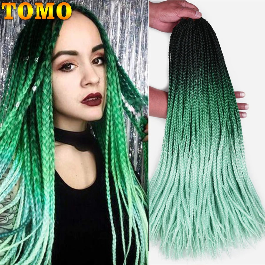 Synthetic Box Braids Crochet Braids Hair Medium 3X Twist 24Inches Pre-Looped Ombre Color Braiding Hair Extensions for Women