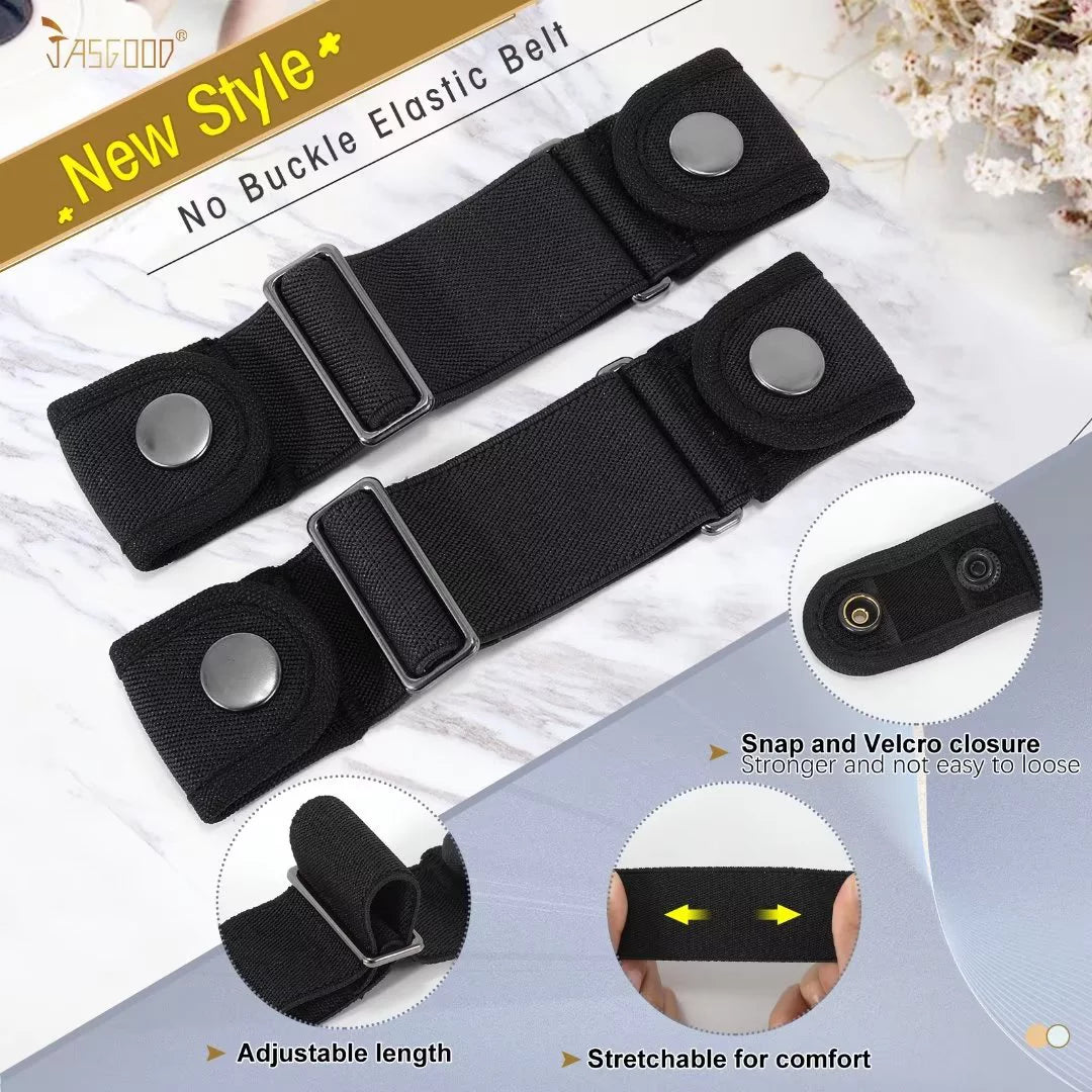 Elastic Belts for Men Women No Buckle Side Belt 2 Pack,Coffee