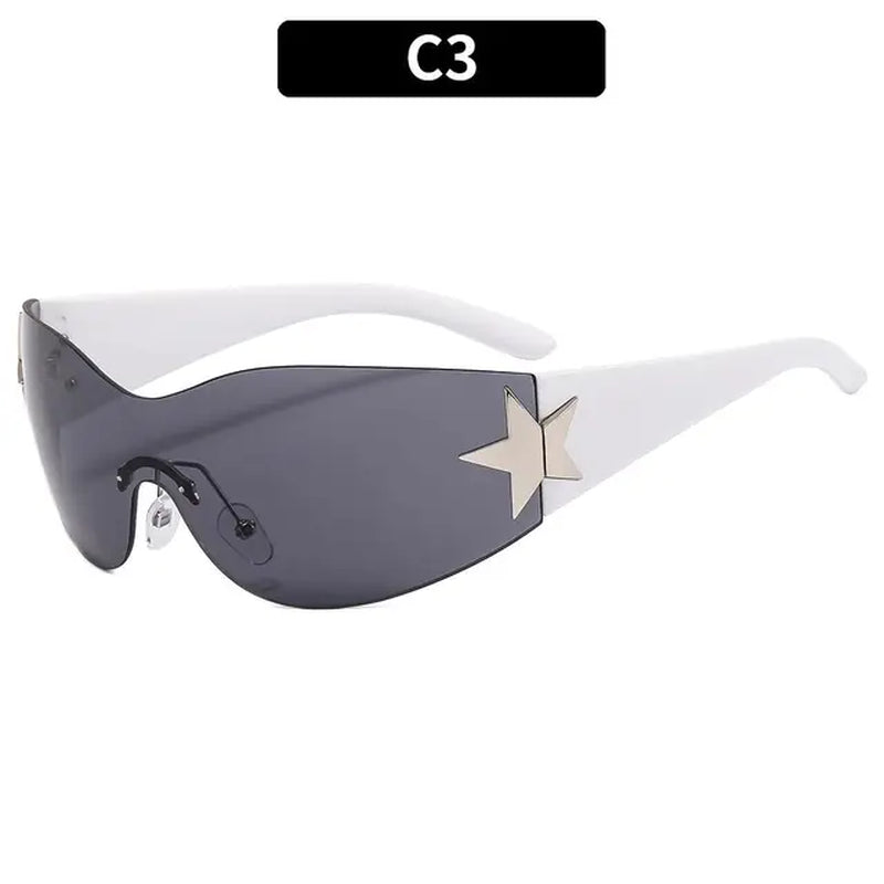 Oversized Goggle Rimless Eyewear Punk Y2K Sunglasses for Women Men Sports Sun Glasses Shades Wrap Around