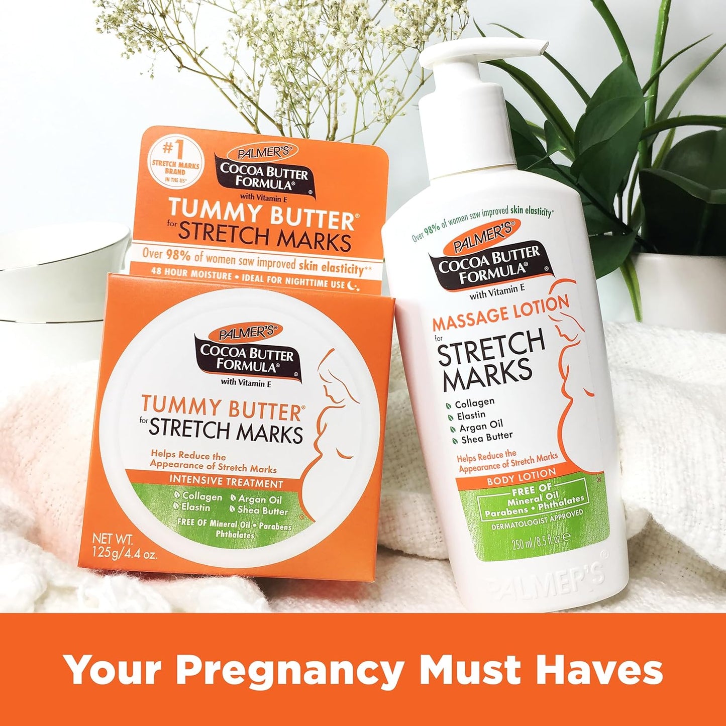 "Ultimate Stretch Mark Solution: Luxurious Cocoa Butter Massage Lotion for Pregnancy Skin Care, Enhanced with Collagen, Elastin, Argan Oil and Shea Butter - 8.5 Ounces"