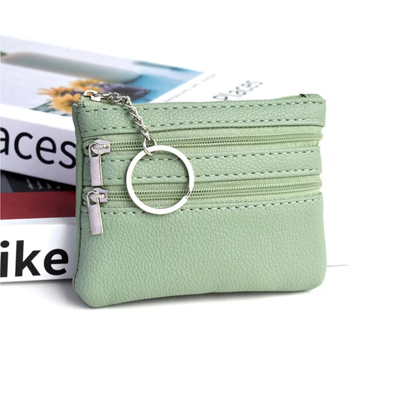 Various Styles Leather Women'S Wallet Purse Two/Three Zippers Coin Purse Coin Wallet Keychain Card Cash Holder Change Purse 2023