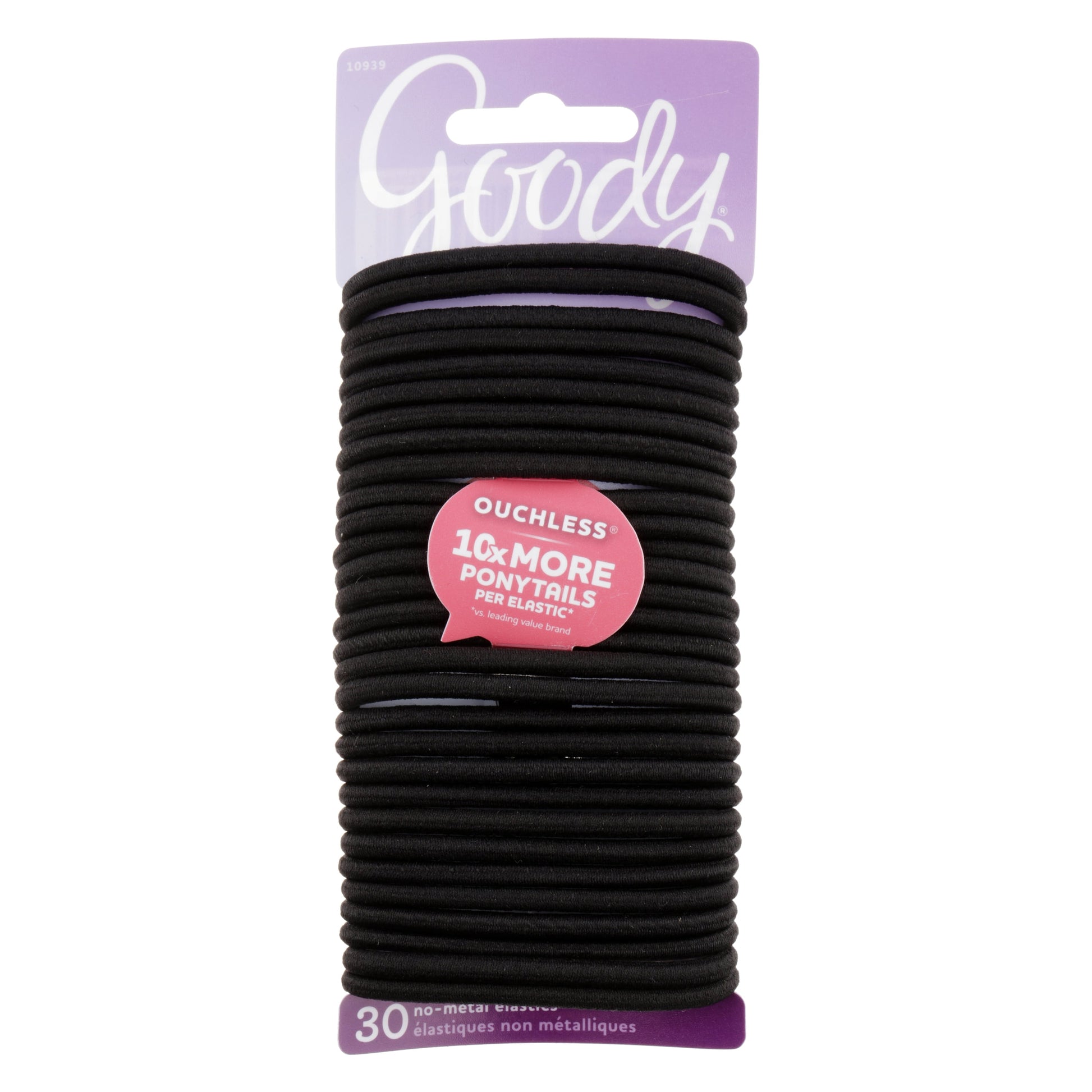 Ouchless Black Ponytail Holder Elastics Hair Tie, No Metal Gentle Hair Ties, 30 Ct