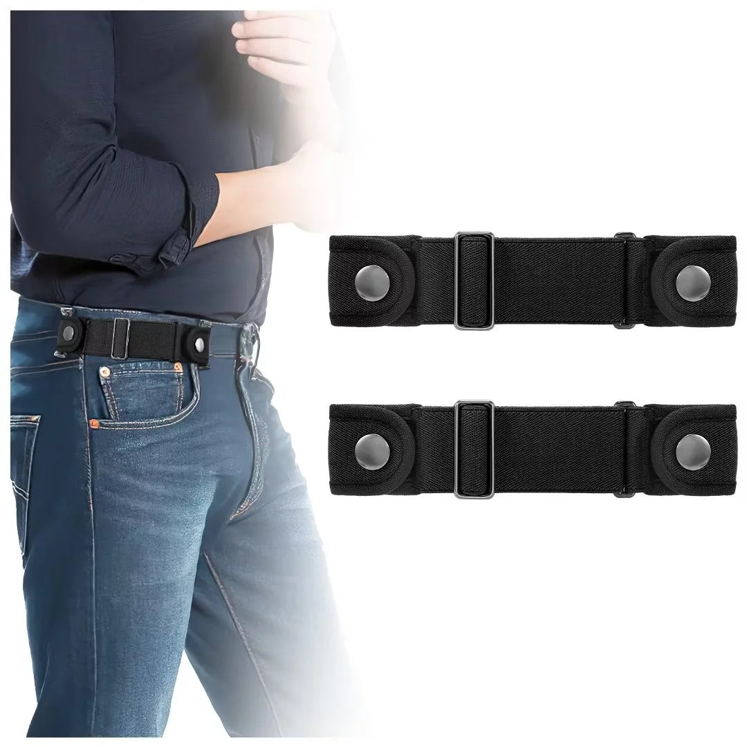 Elastic Belts for Men Women No Buckle Side Belt 2 Pack,Coffee