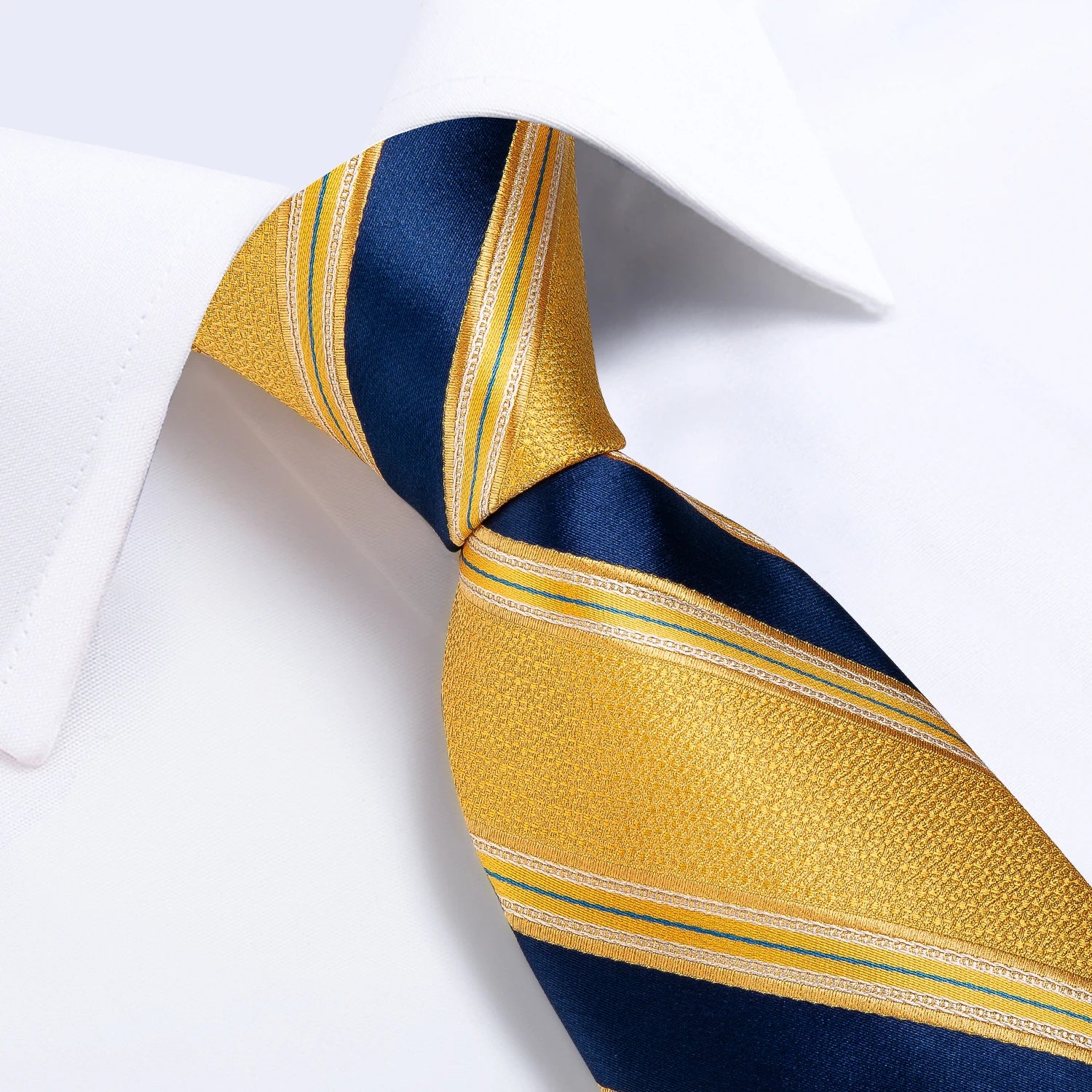 Mens Tie Yellow Striped Silk Wedding Tie for Men Hanky Cufflink Tie Set Fashion Bussiness Party Dropshipping New Design