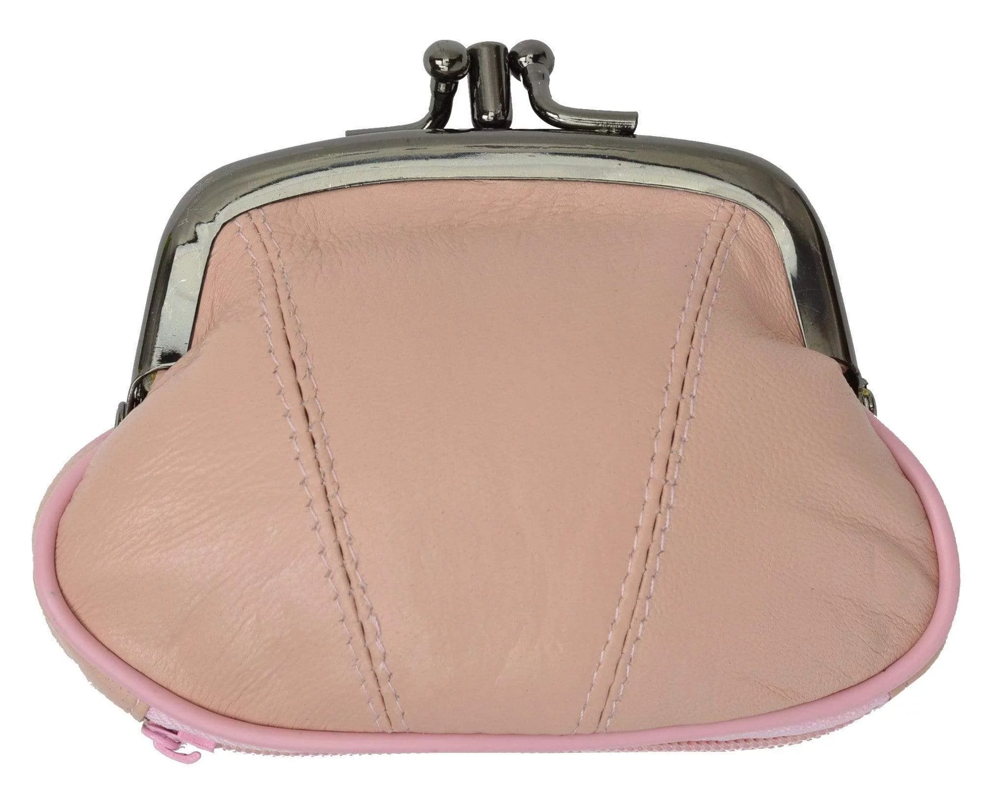 Leather Small Change Purse Double Frame with Zipper Pocket Y022