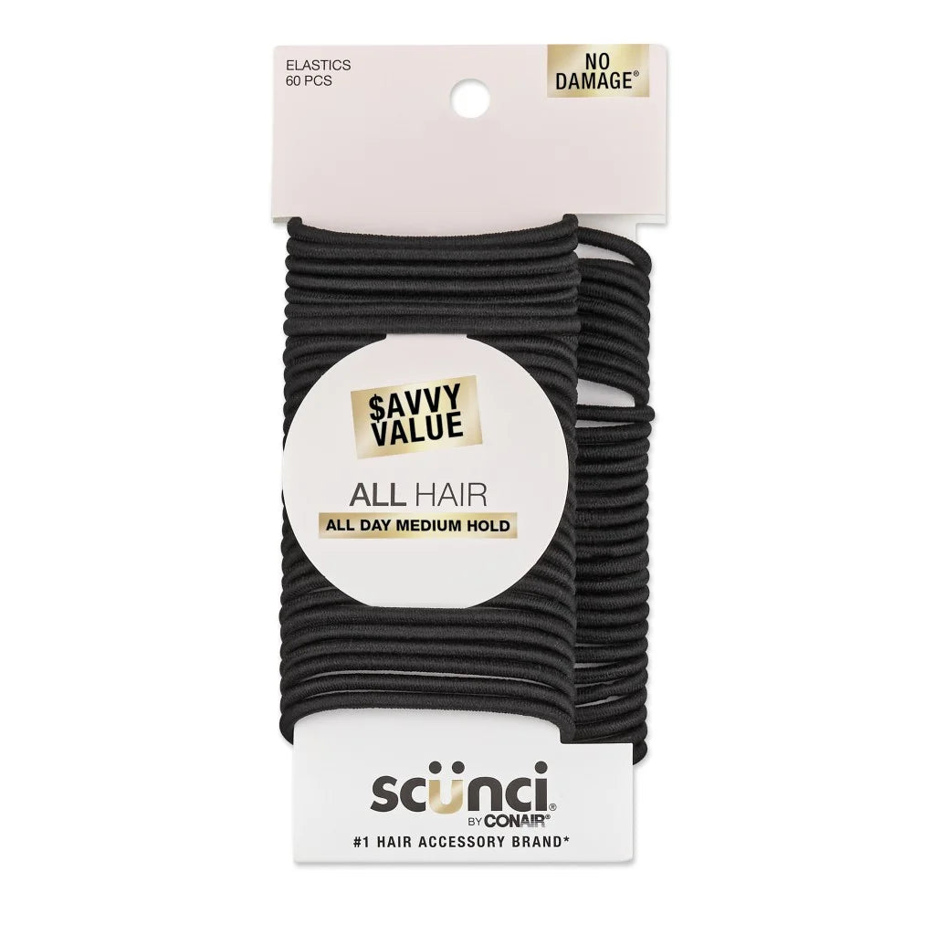 Value Pack Ponytail Holder Hair Ties, Black, 60 Count