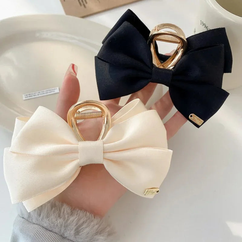 Bow Hair Claws Clip Large Scrub Claw Hair Clips Solid Bowknot Hairpin Barrettes for Ponytail Women Hair Accessories Headbands