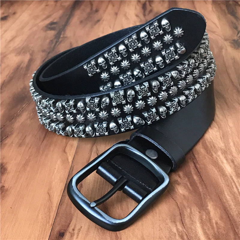 Men'S Leather Belt Punk Belt Jeans Belt Men'S Rock Style Western Cowboy Rivet Metal Belt Jeans Belt for Men Male Belt MBT0593