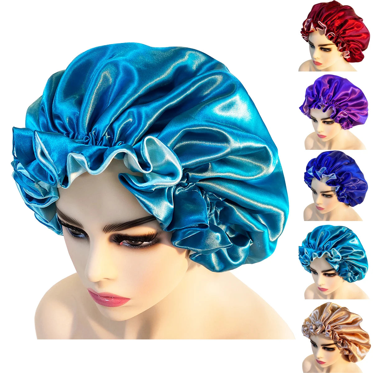 Silk Hair Bonnet Satin Cheveux Nuit Single Double Layer Silk Hair Cap for Women Sleeping Adjust Head Cover Hat Beauty Products