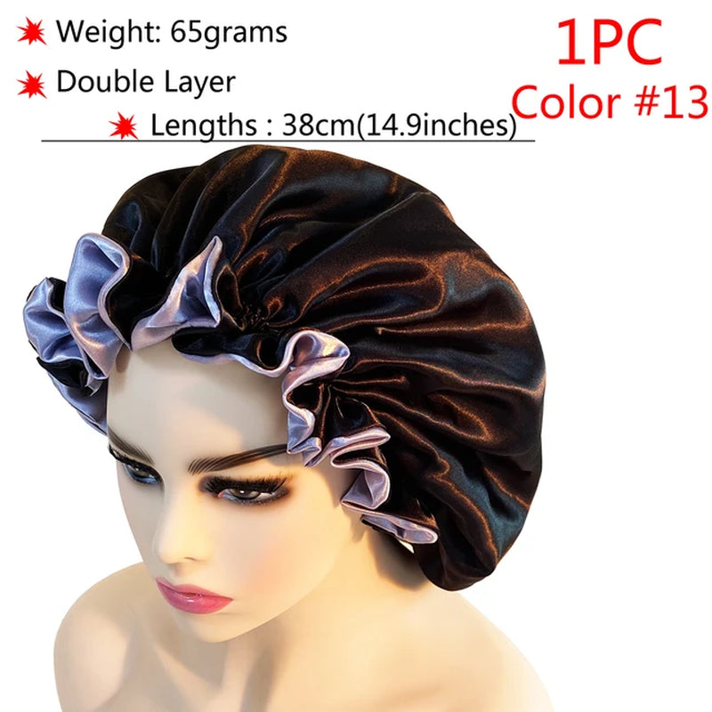 Silk Hair Bonnet Satin Cheveux Nuit Single Double Layer Silk Hair Cap for Women Sleeping Adjust Head Cover Hat Beauty Products