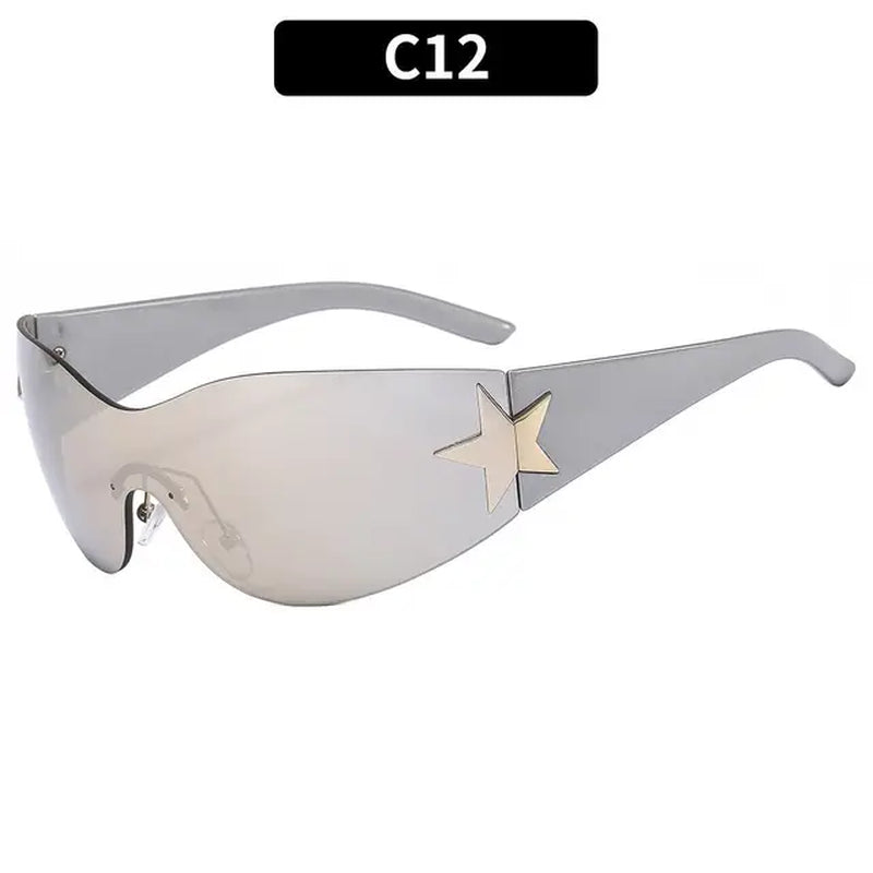 Oversized Goggle Rimless Eyewear Punk Y2K Sunglasses for Women Men Sports Sun Glasses Shades Wrap Around