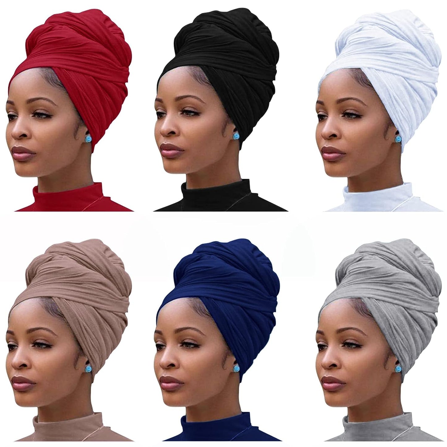 4 Pieces Stretch Jersey Turban Knit Bohemian Head Wrap Scarf African Headwraps U