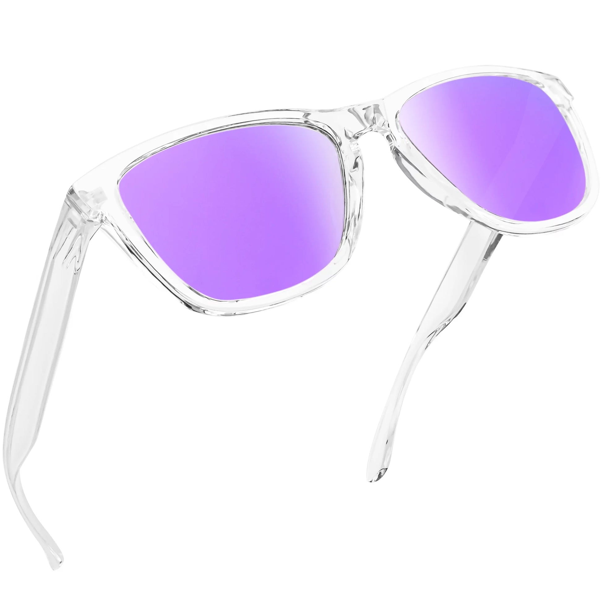 Polarized Sports Sunglasses for Men Women Classic Transparent Frame UV400 Mirrored Lens (Clear Mirrored Purple)