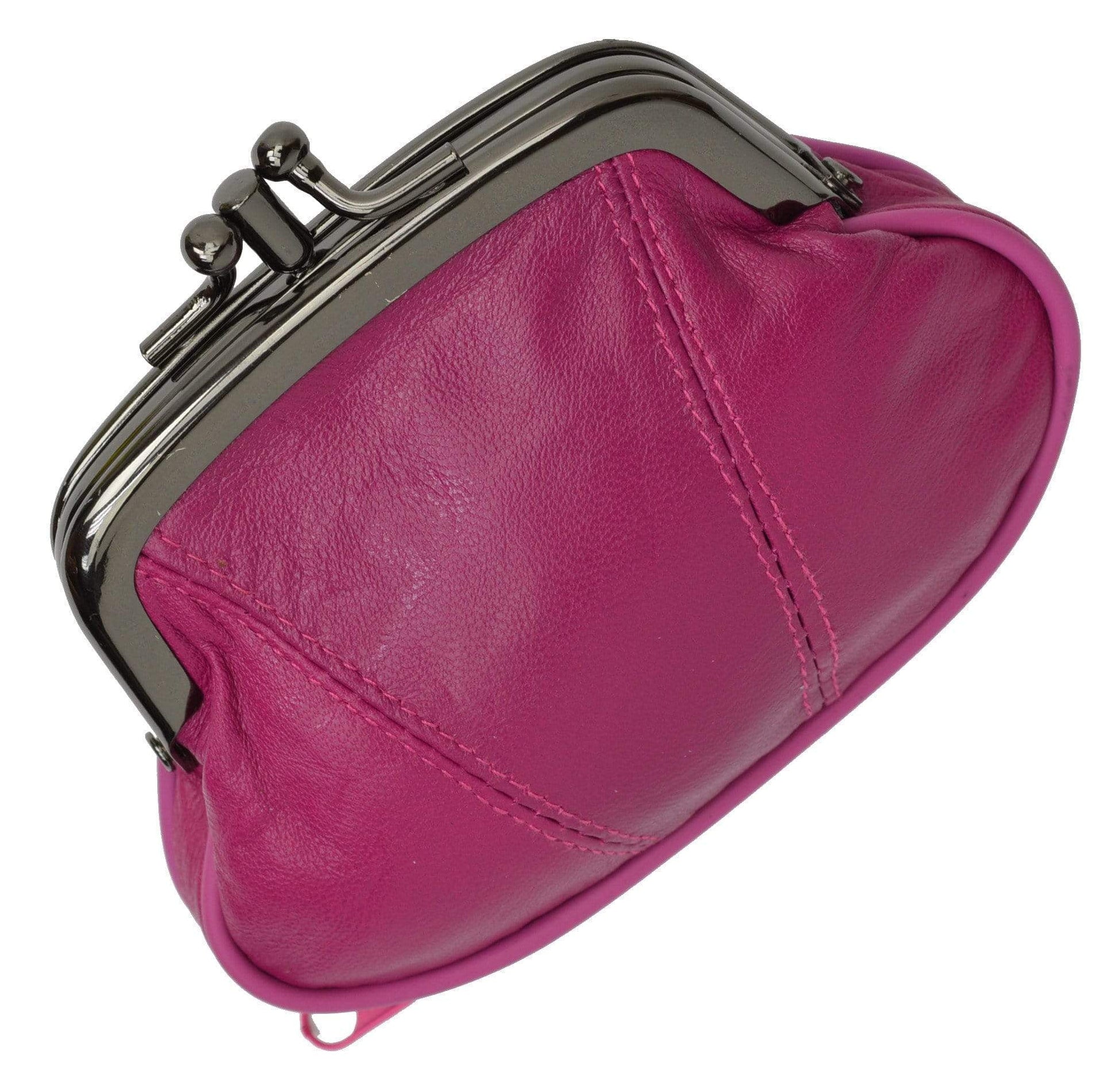 Leather Small Change Purse Double Frame with Zipper Pocket Y022