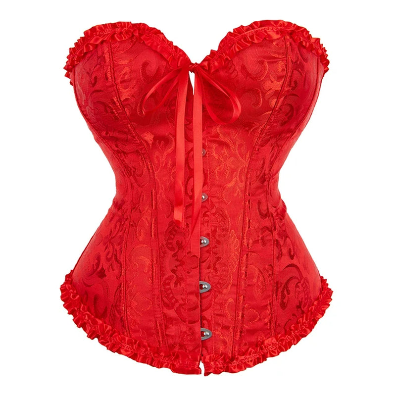 Green Apricot Red Pink Steampunk Korset Women Lingeries Dance Wearing Costumes Floral Lace Boned Corsets and Bustiers #810