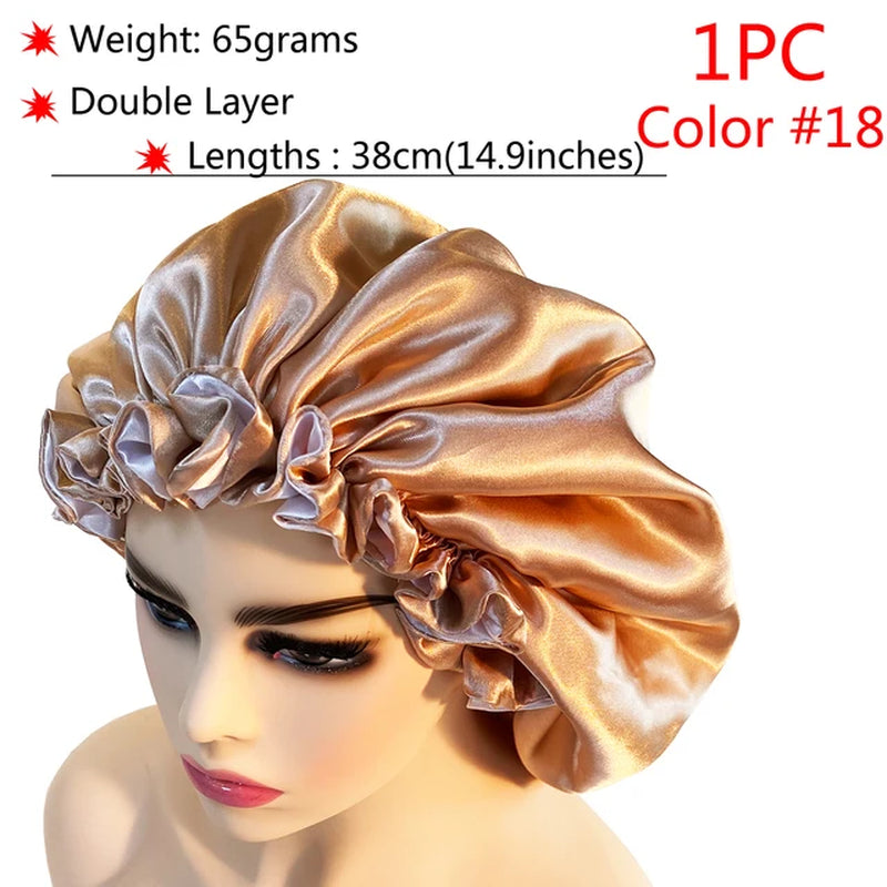 Silk Hair Bonnet Satin Cheveux Nuit Single Double Layer Silk Hair Cap for Women Sleeping Adjust Head Cover Hat Beauty Products