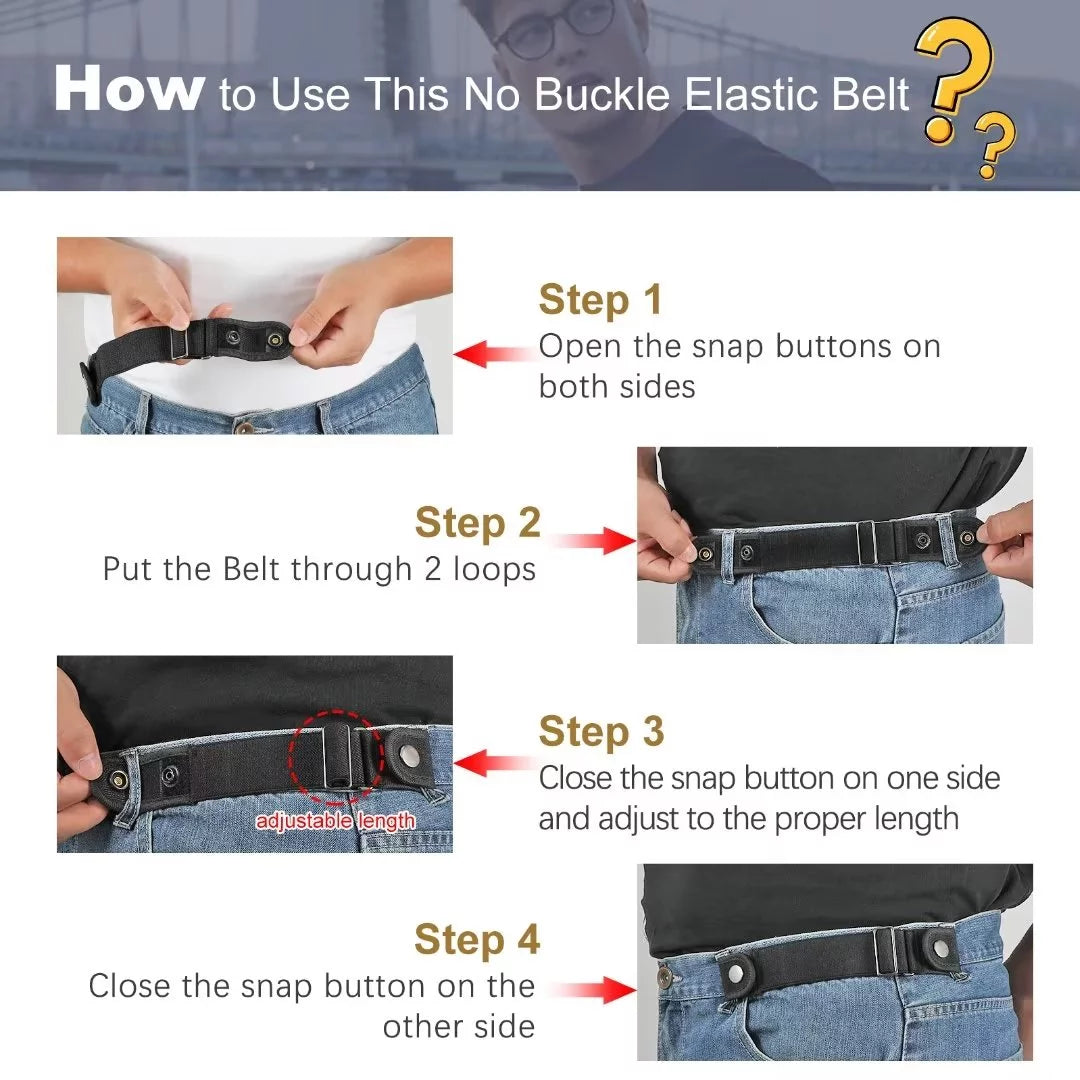 Elastic Belts for Men Women No Buckle Side Belt 2 Pack,Coffee